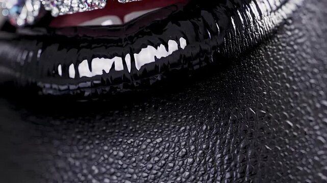 Glamorous Mouth with Diamond Grills and Glossy Black Lips