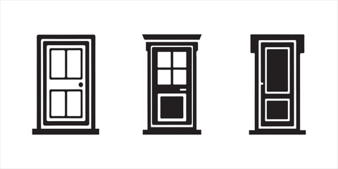 Door vector set illustration on white background. door silhouette icon set.