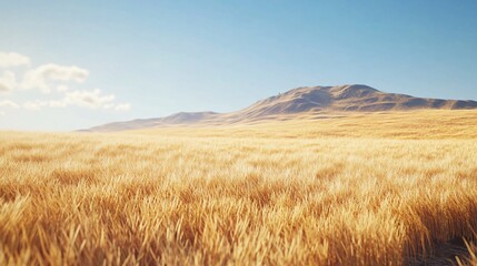 Obraz premium Golden wheat field stretching towards a distant mountain range.