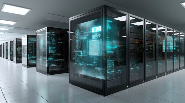 Data center power scalability facility virtualization. Data center virtualization system with abstract design image.