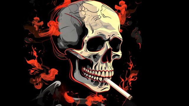 Skull smoking cigarette illustration art wallpaper logo. Smoke kills concept tobacco warning