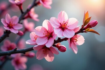 Vibrant full bloom sakura, overlapping petals, lush branches , sakura petals, design, overlay pattern