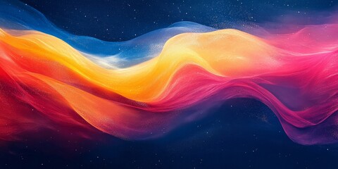 Abstract background yellow blue red color flow grainy wave dark noise texture cover header wallpaper design, Generative AI