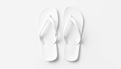 Fototapeta premium Pair of white flip-flops, isolated, pure white background, beach, flip-flops, isolated