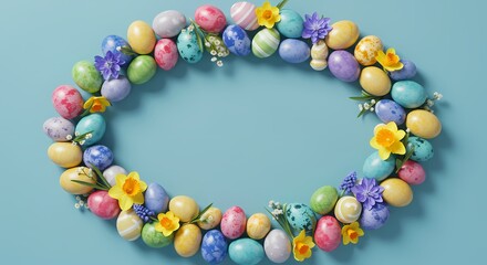 Easter Eggs & Flowers Frame: Spring Background