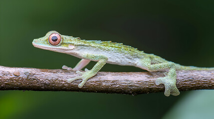 Small Green Lizard on a Dark Branch