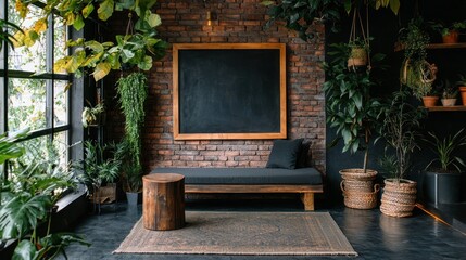 A cozy interior room filled with lush green plants