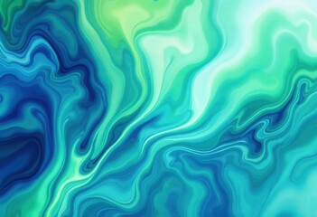 Abstract fluid marble texture with green and blue swirls