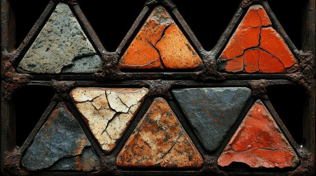 Rustic Triangular Tile Mosaic: Awe-Inspiring Aged Texture and Color