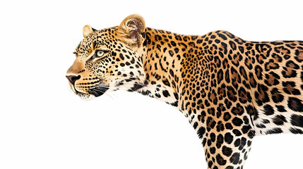 Fototapeta premium Profile of a Leopard Against a White Background