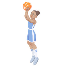 Hand-Drawn Female Basketball Player Shooting Illustration - Athlete Jumping Action PNG