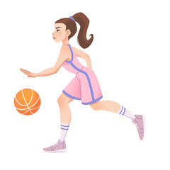 Hand-Drawn Female Basketball Player Dribbling Illustration - Sportswoman Athlete PNG