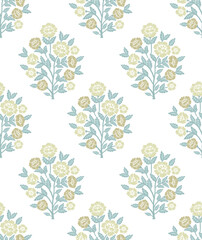 Seamless Damask Medallion Floral flower block print repeat vector pattern