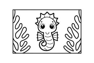 Cute Cartoon Seahorse With Seaweed Outline For Coloring Books And Educational Resources Underwater Themed Illustration