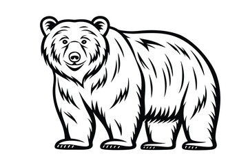 Bear Standing Isolated Vector Illustration In Black And White Graphic Style Ideal For Logo Design And Print Projects