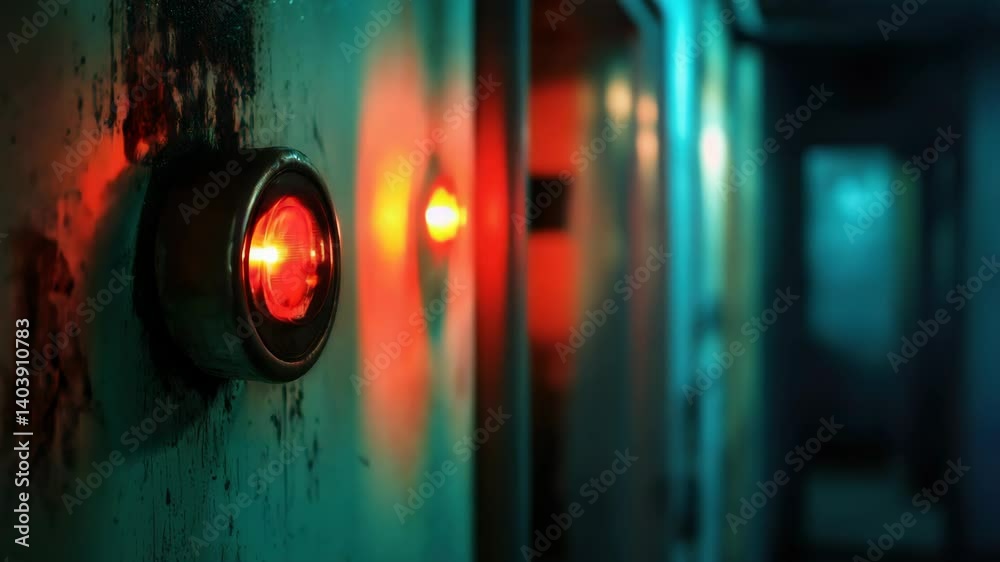 Poster a close-up shot of a bright red light on a wall, perfect for highlighting or emphasizing important d