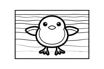 Cute Cartoon Bird With Rounded Body In Black And White Coloring Page Style Illustration For Children And Art
