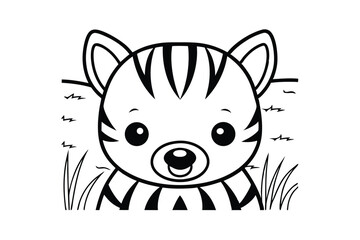 Cute Cartoon Zebra Head Vector Illustration With Grass Suitable For Coloring Books And Educational Resources