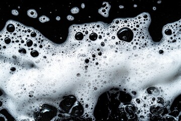 Close-up of foamy bubbles on a dark surface