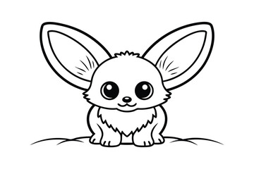 Adorable Cartoon Fennec Fox Illustration With Big Eyes And Large Ears In Black And White Outline Style