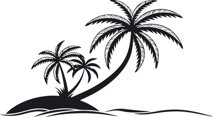 Palm Tree Silhouette Vector – Tropical Island Black and White Illustration.eps