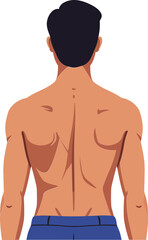 Fototapeta premium Male figure seen from behind showcasing muscular shoulders in a minimal flat design style, exhibiting strength and confidence in vector art