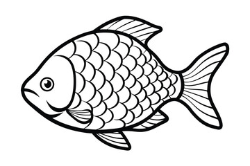 Simple Black And White Fish Illustration With Scales And Fins Outlined For Coloring Books And Educational Resources