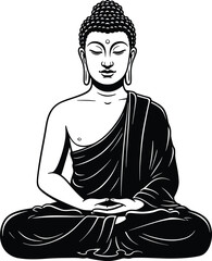  Lord Buddha Solid Black Vector Silhouette – Peaceful Meditation Pose for Spiritual Art and Design