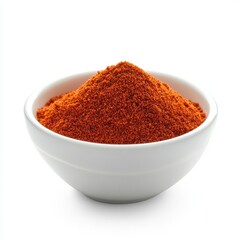 Pile of red chili powder in a small white bowl