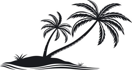 Palm Tree Silhouette Vector – Tropical Island Black and White Illustration.eps