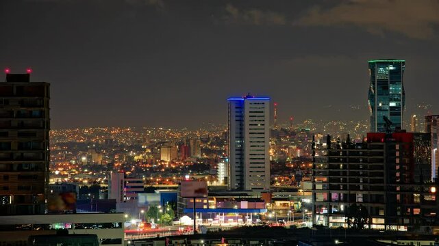 Cholula city, Puebla state, Mexico - May 24, 2022: Panoramic video of Cholula cityscape with sky and buildings aerial view