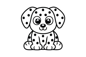 Adorable Cartoon Dalmatian Puppy With Big Eyes Sitting Down In A Simple Outline Style Perfect For Childrens Designs