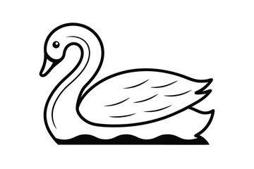 Elegant Swan Illustration With Smooth Black Outlines On White Background Isolated Aquatic Bird Image