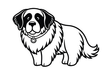 Fototapeta premium Vector Illustration Of Saint Bernard Dog Standing Calmly,Showing A Friendly And Gentle Expression In Black And White Outline
