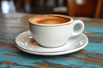 Fototapeta premium A Cup of Espresso on a Rustic Wooden Table