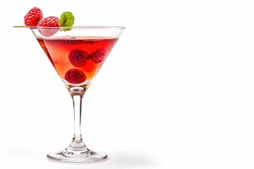 Refreshing Raspberry Martini Cocktail Garnished with Mint on Clean White Background