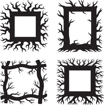 Halloween themed rectangular frame silhouette vector illustration isolated On Transparent Background