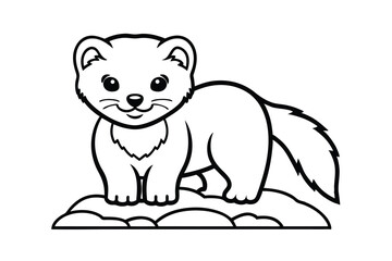 Cute Cartoon Ermine Outline Standing On Rocks Illustration For Coloring Books And Educational Resources For Children