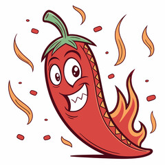 hot chili pepper, fiery red pepper, spicy vegetable cartoon, chili pepper with steam, red pepper