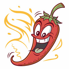 hot chili pepper, fiery red pepper, spicy vegetable cartoon, chili pepper with steam, red pepper