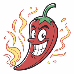 hot chili pepper, fiery red pepper, spicy vegetable cartoon, chili pepper with steam, red pepper