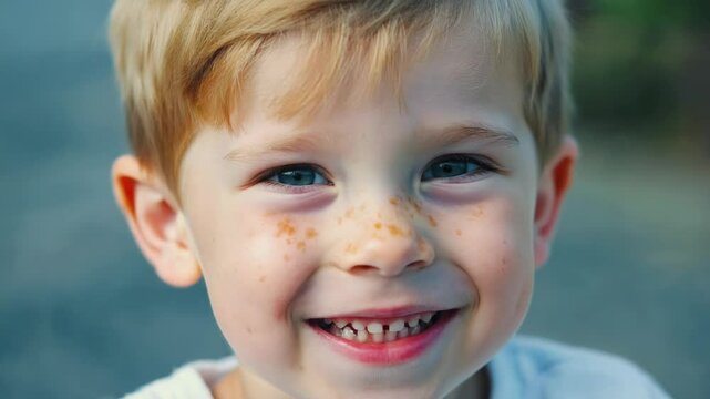 Young boy with distinctive freckle pattern on his facial skin.