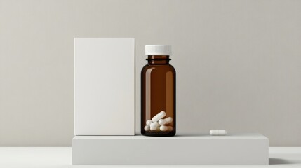 Supplement Amber Bottle and Box Mockup.
