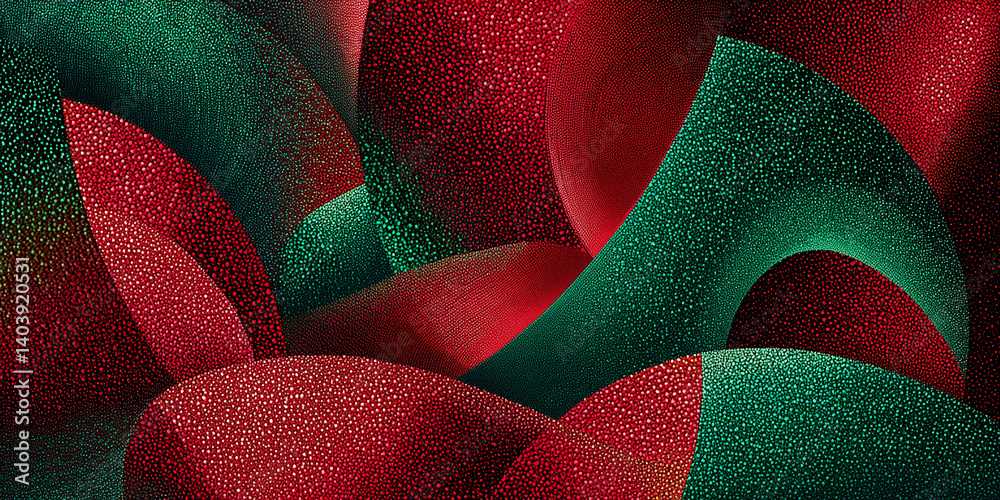 Poster Abstract image with red and green textured surfaces creating a dynamic, flowing composition suggesting movement and energy