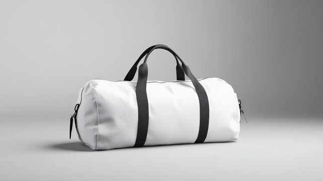 White duffel bag on a gray background.