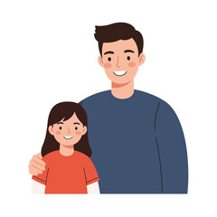 Obraz premium Happy father and daughter smiling together in a flat design style vector illustration showcasing joy and connection in a light-hearted atmosphere