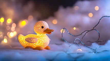 Illuminated Yellow Duck Decorated With Glowing Lights