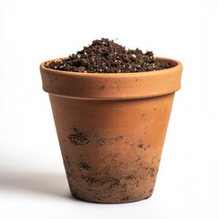 Earthenware pot filled with soil