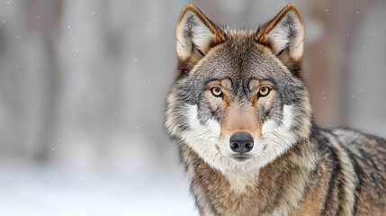 Fototapeta premium Winter Portrait Of A Wolf In Snowy Forest