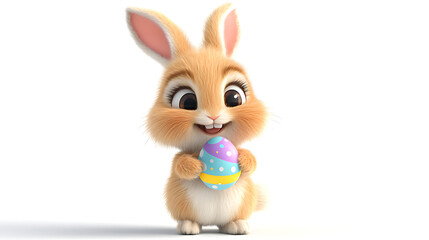 Obraz premium Easter Bunny Cute with Eggs Basket on white Background Flowers